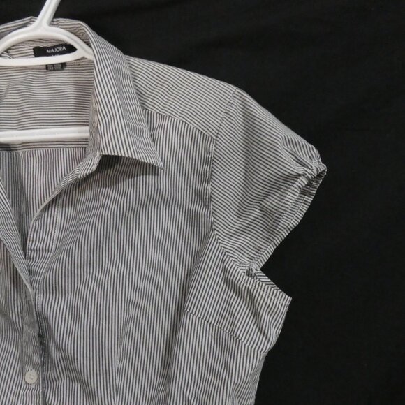MAJORA | large | Stylish Pinstripe Short Sleeve Cotton Shirt | NWOT - Picture 5 of 14